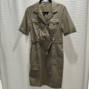 Eli Tahari Khaki Shirt Dress